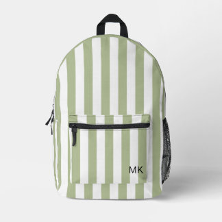 Modern Green Striped Monogram Initials Printed Backpack
