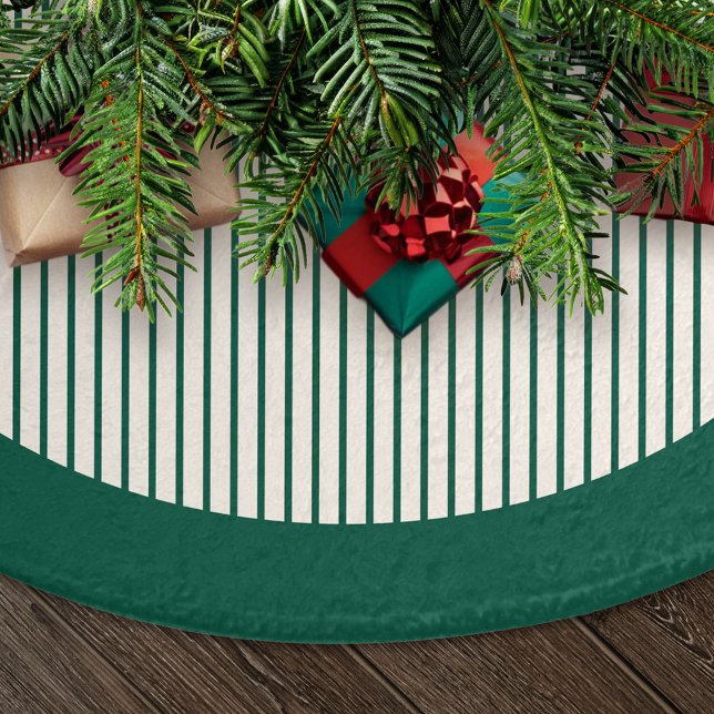 Modern Green Stripes Christmas Brushed Polyester Tree Skirt (Creator Uploaded)