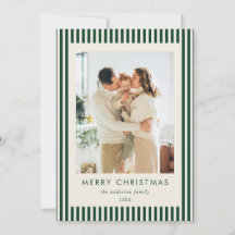 Modern Green Stripes Christmas Family Photo
