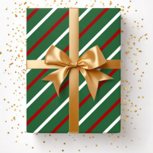 Modern Green Stripes Christmas Wrapping Paper
