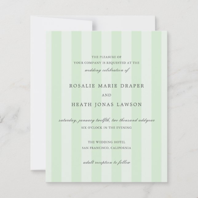 Modern Green Stripes Elegant Budget Wedding Invite (Front)