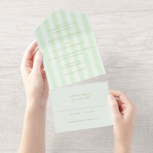 Modern Green Stripes Elegant Wedding All In One Invitation