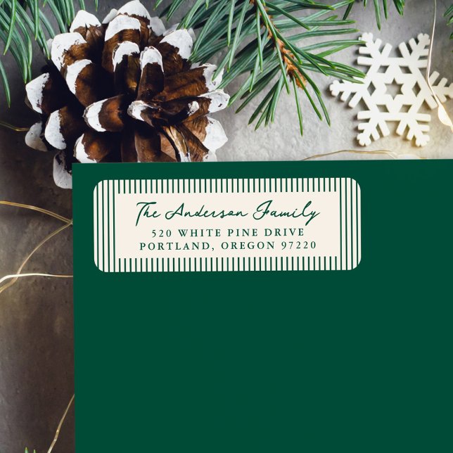 Modern Green Stripes Holiday Return Address (Creator Uploaded)