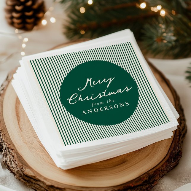 Modern Green Stripes Merry Christmas Napkin (Creator Uploaded)