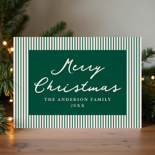 Modern Green Stripes Merry Christmas Non-Photo Holiday Card