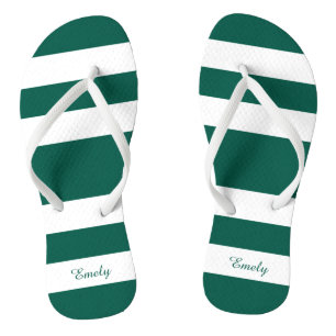 Modern Green Stripes Name Jandals