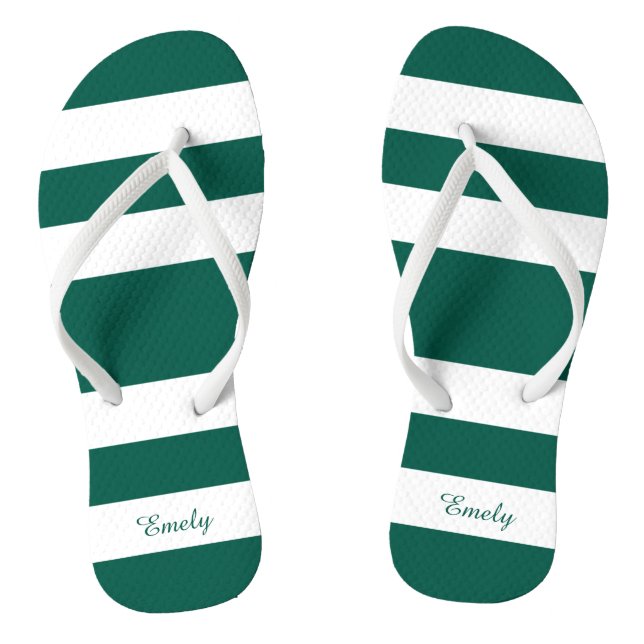 Modern Green Stripes Name Jandals (Footbed)