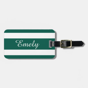 Modern Green Stripes Name Luggage Tag