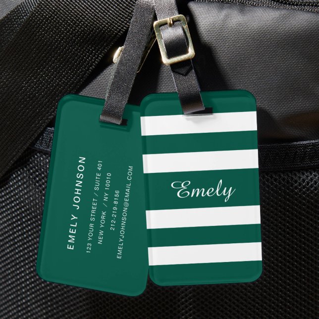 Modern Green Stripes Name  Luggage Tag (Modern Green Stripes Name Luggage Tag)