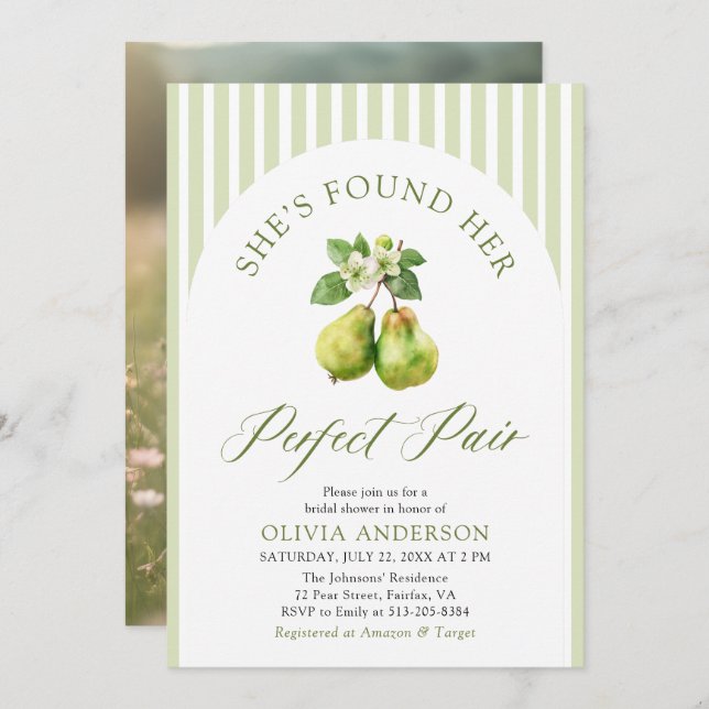 Modern Green Stripes Perfect Pair Bridal Shower Invitation (Front/Back)