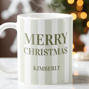 Modern Green Stripes Personalised Merry Christmas Coffee Mug