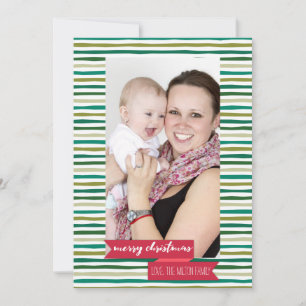 Modern Green Stripes - Photo Holiday Card