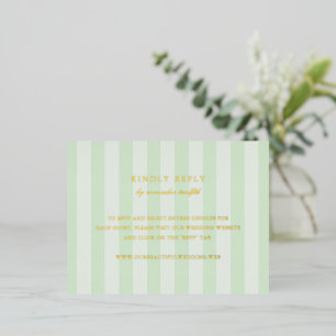 Modern Green Stripes Wedding Foil RSVP Card