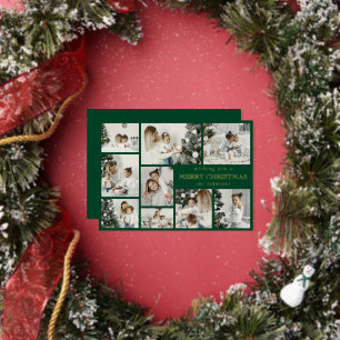 Modern Green Stylish Multi Photo Grid Holiday Card
