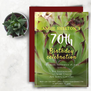 Modern Green Succulent 70th Birthday Party Invitation