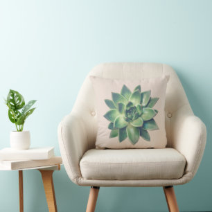 Modern Green Succulent Plant  on Light Beige Cushion