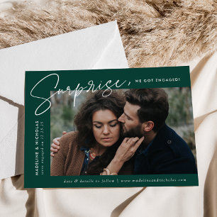 Modern Green Surprise Photo Engagement Announcement