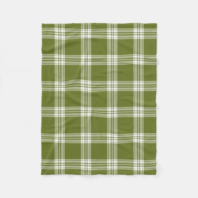 Modern Green Tartan Plaid Fleece Blanket (Front)