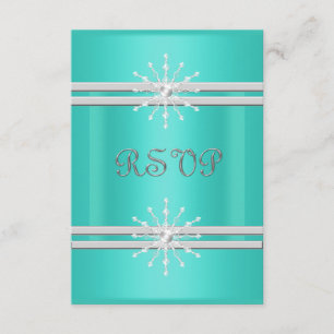 MODERN GREEN TEAL CRYSTAL RIPPLE RSVP CARD