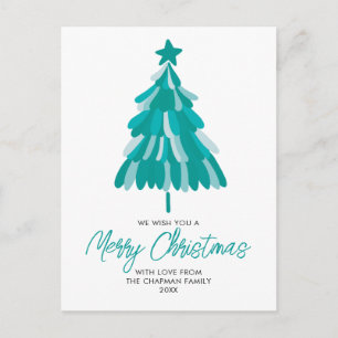 Modern Green Teal Winter Christmas Tree Holiday Postcard
