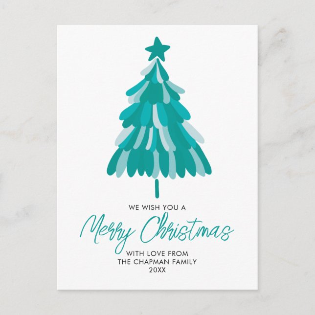 Modern Green Teal Winter Christmas Tree Holiday Postcard (Front)