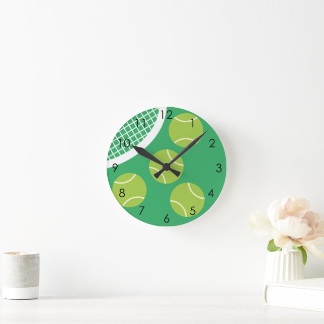Modern Green Tennis Ball Racket Round Clock (Home)