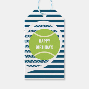 Modern Green Tennis Ball Striped Birthday Gift Tags