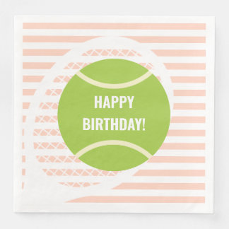 Modern Green Tennis Ball Striped Birthday Pink Napkin