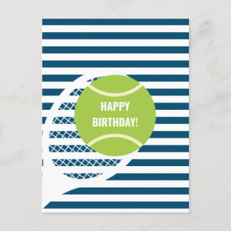 Modern Green Tennis Ball Striped Birthday Postcard