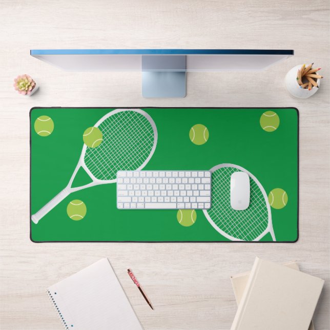 Modern Green Tennis Racket Ball Desk Mat (Office 1)