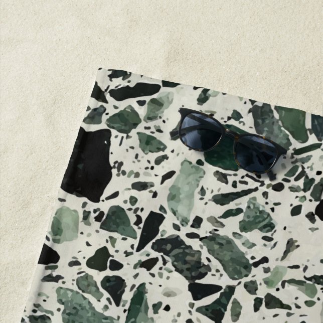 Modern Green Terrazzo Beach Towel (In Situ)