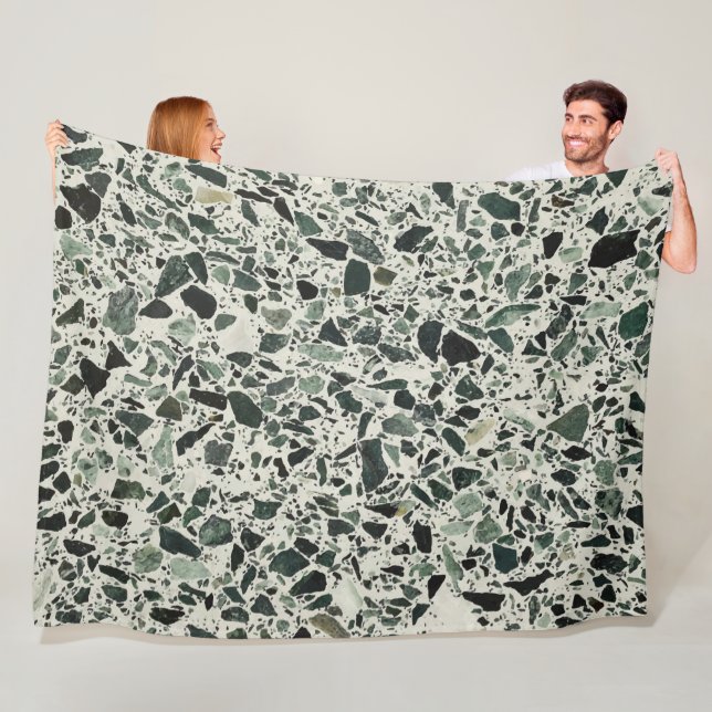 Modern Green Terrazzo Fleece Blanket (In Situ)
