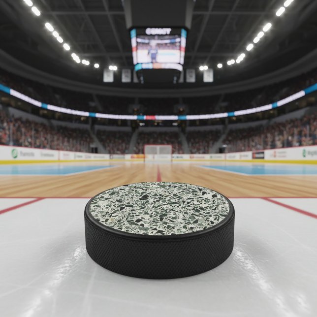 Modern Green Terrazzo Hockey Puck (Modern Green Terrazzo Hockey Puck)