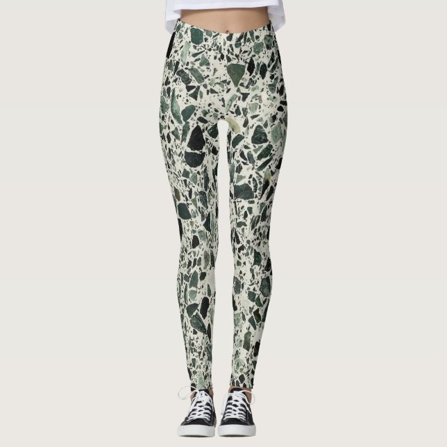 Modern Green Terrazzo Leggings (Front)