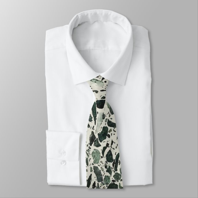 Modern Green Terrazzo Tie (Tied)