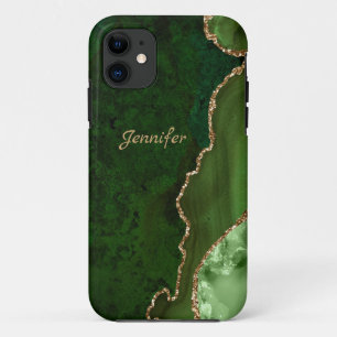 Modern Green Tones Gold Agate Crystal Personalise Case-Mate iPhone Case