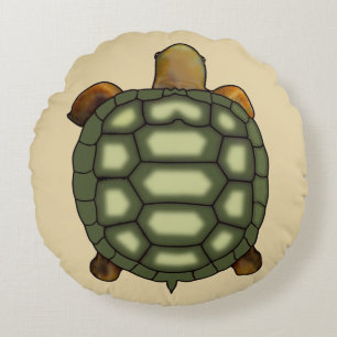 Modern Green Tortoise on Beige Round Cushion