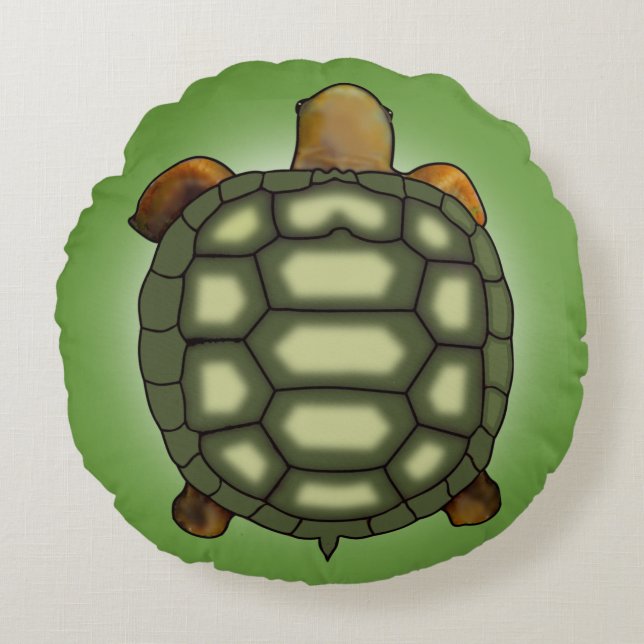 Modern Green Tortoise on Green Round Pillow (Front)