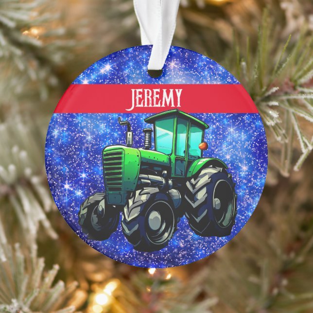 Modern Green Tractor on Blue Ornament (Tree)