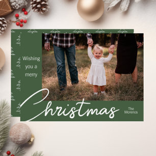Modern Green Tree Family Photo Christmas Card