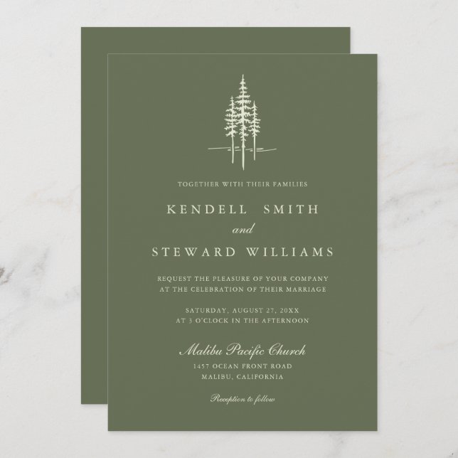Modern Green Tree Forest Rustic Wedding Invitation (Front/Back)