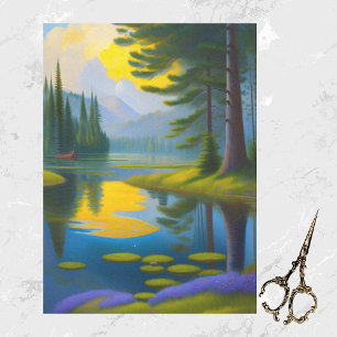 Modern Green Trees Water Landscape Artwork Tissue Paper