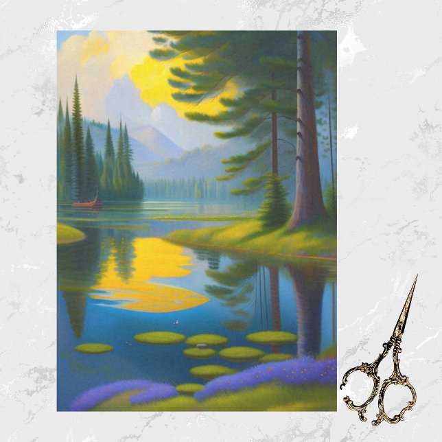 Modern Green Trees Water Landscape Artwork Tissue Paper (Creator Uploaded)