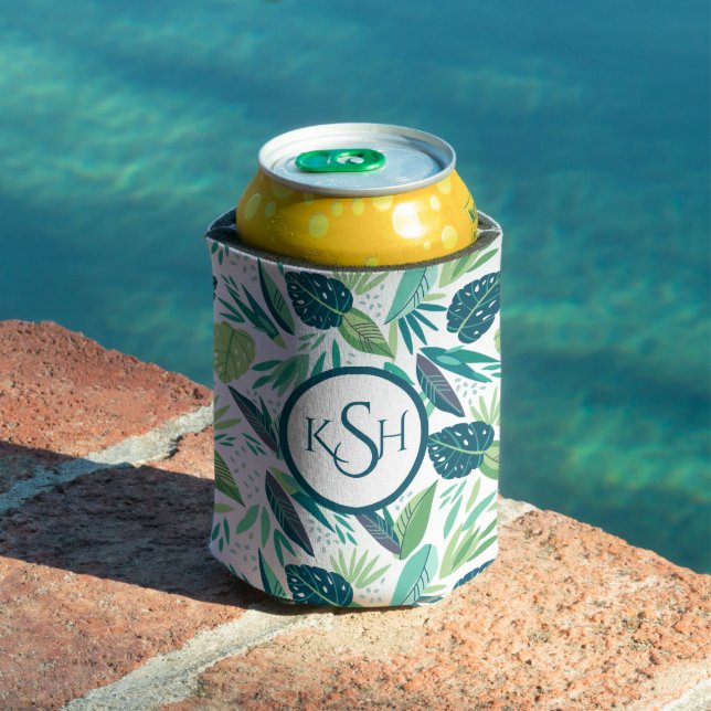 Modern Green Tropical Leafs Pattern Can Cooler (In Situ Pool)