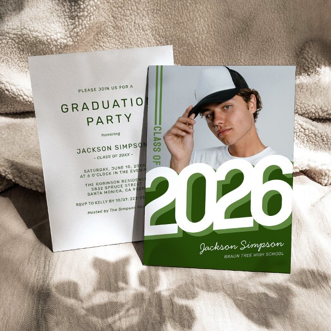 Modern Green Typography Photo Graduation Invitation (Creator Uploaded)