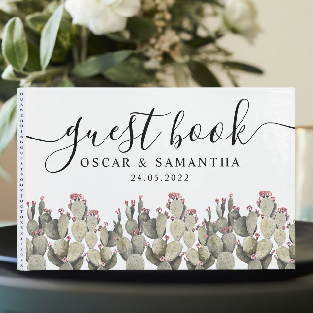 Modern Green Watercolor Cactus  Guest Book (Creator Uploaded)