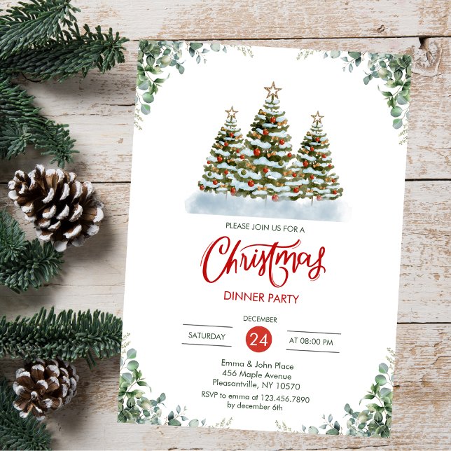 Modern Green Watercolor Christmas Dinner Party Invitation (Creator Uploaded)