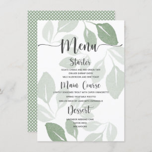 Modern Green Watercolor Foliage Wedding Menu