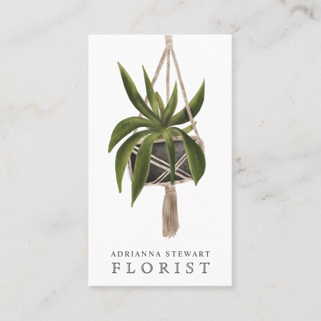 Modern green watercolor house plant florist business card (Front)