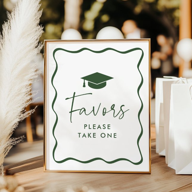 Modern Green Wavy Frame Graduation Favours Sign (Creator Uploaded)